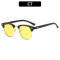 Retro Halbrand-Sonnenbrille mit gelben Gläsern und schwarzem Rahmen für Outdoor und Alltag. - C7-Schwarzer Rahmen Gelbe Gläser