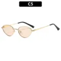Retro vintage metal oval sunglasses in C5 color variant, lightweight frames with tinted lenses. - C5-Gold Frame Champagne Lens