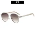 Occhiali da sole retro in metallo a doppio ponte con lenti sfumate alla moda. - C5-Montatura Argento Doppia Lente Tè