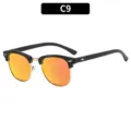 Klassische Halb-Rahmen-Sonnenbrille mit leuchtend orangeen Spiegelgläsern und stilvollem Design. - C9-Schwarzer Rahmen Rot Verspiegelte Gläser