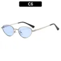 Vintage retro metal oval sunglasses with light blue lenses for trendy men and women. - C6-Silver Frame Blue Lens
