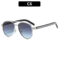 Occhiali da sole aviatore in metallo doppio ponte variante C6 con lenti blu sfumate. - C6-Montatura Argento Lente Grigio Blu