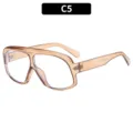 Oversized clear blue light blocking glasses in translucent brown, stylish vintage frame. - C5-Clear Tea Frame