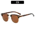 Retro Halbrahmen Metall Nieten Sonnenbrille, stilvolle braune UV Schutz Sonnenbrille - C6-Punktiertes Schildpatt Teeglas