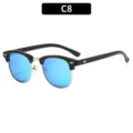 Retro Halbrand Sonnenbrille mit blau reflektierenden Gläsern und Metalldetails für Outdoor. - C8-Schwarzer Rahmen Eisblaue Gläser
