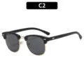 Retro Halbgestell Metall Nieten Sonnenbrille fuer Damen und Herren, klassische Mode Sonnenschutz. - C2-Mattschwarzer Rahmen Graue Gläser