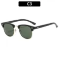 Retro Halbrand Sonnenbrille Variante C3, Schwarz-Gold Metallgestell mit dunkelgrünen Gläsern. - C3-Glänzender Schwarzer Rahmen Dunkelgrüne Gläser