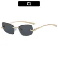 Lunettes de soleil carrées et sans monture pour femmes, branches en métal doré et verres foncés. - Style Carré Sans Monture (C1) / Monture Dorée Verre Gris