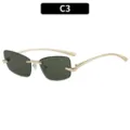 Lunettes de soleil carrées sans monture C3, branches métal Y2K tendance, verres verts anti-UV. - Style Carré Sans Monture (C3) / Monture Or Vert