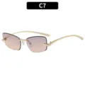 Y2K lunettes de soleil carrees sans monture degradees pour femme style metal tendance C7 - Monture Dorée Verres Violet Rose