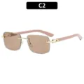 Lunettes de soleil carrées sans monture avec verres bruns et branches roses élégantes. - C2-Cadre Doré Lentille Champagne