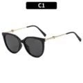Oversized cat-eye sunglasses in black with gold temples, C1 color variant for women. - Black Frame Grey Lens