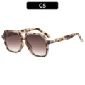 Occhiali da sole da aviatore quadrati alla moda a doppio ponte con lenti sfumate unisex. - C5-Montatura a Fiocchi Bianchi Lente Sfumata Marrone
