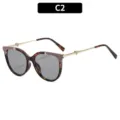 Large frame cat eye sunglasses tortoise shell retro metal temples heart detail color C2 - Tortoise Khaki Frame Light Gray Lens