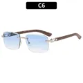 Lunettes de soleil carrées sans monture dégradé bleu avec branches en bois élégantes. - C6-Monture Argentée Verres Double Bleu