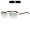 Lunettes de soleil carrées sans monture branches effet bois et charnière métal C7. - Monture Argent Verres Double Vert