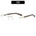 Lunettes de soleil carrées sans monture avec branches en bois élégantes protection solaire - C9 Monture Dorée Verre Transparent