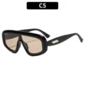 Große schwarze Retro-Sonnenbrille mit braunen Gläsern und goldenen Details am Bügel für Damen - C5-Schwarzer Rahmen Helle Teelinsen