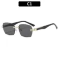 Gafas de sol cuadradas degradadas sin montura para hombres y mujeres, protección UV400 de estilo urbano. - Montura dorada con lentes grises