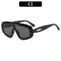 Grosse Schild Sonnenbrille fuer Damen und Herren, Vintage Hip Hop Streetwear Sonnenbrille. - C1-Schwarzer Rahmen Graues Glas