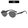 Gafas de sol redondas sin montura C2 cristales oscuros protección UV estilo de moda - C2-Montura Gunmetal Lentes Grises