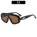 Große Retro-Mode-Sonnenbrille mit dickem schwarzen Rahmen und braunen Gläsern für Outdoor. - C2-Schwarzer Rahmen Tee-Linse