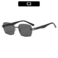 Gafas de sol cuadradas sin montura de moda con bordes cortados protección UV elegante para exterior. - C2-Montura Gunmetal Lentes Grises