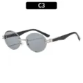 Gafas de sol redondas sin montura de moda con lentes grises, protección UV variante C3. - Marco Plateado Lente Gris Claro