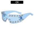 Blue Y2K one-piece punk sunglasses with metal rivet decor, fashion street eyewear. - Transparent Blue Frame Blue Lens