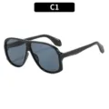 Retro oversized black frame fashion sunglasses for women and men, outdoor travel sun protection. - Black Frame Gray Lens (C1)