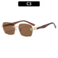 Gafas de sol cuadradas sin montura con lentes marrones y detalles metálicos dorados. - C3 Montura Dorada Lentes Marrón Oscuro