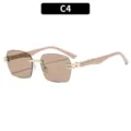 Gafas de sol cuadradas sin montura degradadas elegantes para mujeres y exteriores. - C4-Marco Dorado Lentes Té Claro