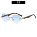 Gafas de sol redondas sin montura con lentes degradadas azules y patillas de madera. - C6-Montura Plateada Lentes Azul Doble