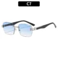 Gafas de Sol Cuadradas Sin Montura Con Degradado Azul UV400 Streetwear Modelo C7 - C7-Montura Plateada Lentes Gradiente Azul