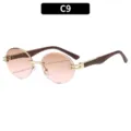 Gafas de sol redondas sin montura con lentes rosa degradadas y patillas efecto madera C9 - Marco Dorado Lente Té Rosa