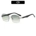 Gafas de sol cuadradas sin montura con degradado verde y patillas metalicas de moda. - C9 Montura Plateada Lentes Degradadas Verde
