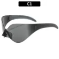 Futuristische Punk-Sonnenbrille mit breitem Schild, coole Hip-Hop-Street-Fashion-Brille. - C1-Graue Gläser