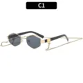 Polygon Retro Kette Sonnenbrille C1 Variante Modische Trendige Sonnengläser Outdoor Damen - Goldener Rahmen Graue Gläser