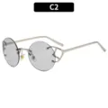 Ronde metalen montuurloze zonnebril, stijlvolle grijze lenzen, trendy outdoor variant C2. - Zilveren Frame Lichtgrijze Lens