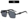 Gafas de sol poligonal doble puente tendencia streetwear Y2K montura negra protección - Montura Negra Lentes Grises (C1)
