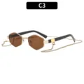 Polygon Retro Metallsonnenbrille mit Kette in Farbe C3, trendige Modebrille für Outdoor Sonne. - Goldener Rahmen Teegläser Schwarze Bügel / Braun