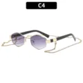 Modische polygonale Vintage Sonnenbrille mit Metallkette und violetten Verlaufslinsen chic. - C4-Goldener Rahmen Gradient Graue Gläser