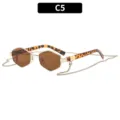 Polygon Sonnenbrille C5, Retro Metallrahmen mit Leo Bügeln und schicken Goldketten. - Goldener Rahmen Tee-Gläser Leopard-Bügel / Braun
