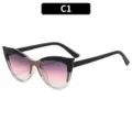 Trendy gradient cat-eye sunglasses for women, chic Y2K fashion sunwear with UV protection. - C1 Black Khaki Clear Gradient Pink Lens