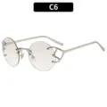 Modieuze retro ronde metalen randloze trendy zonnebril variante C6 voor buiten bescherming. - Zilveren Montuur Verloop Mercurius Glazen