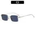 Silver Metal Square Sunglasses Variant C2 - Trendy UV Protection Eyewear for Women - Silver Frame Blue-Grey Lens