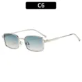 Fashion metal square sunglasses with gradient blue lenses, trendy women retro eyewear. - Silver Frame Blue Tea Lens