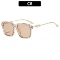 Vintage vierkante zonnebril voor dames, trendy Y2K modebril met chique parels. - C6 Champagne Montuur Theelens