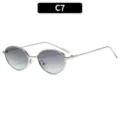 Occhiali da sole ovali retro in metallo da donna, lenti sfumate di colore variante C7. - Montatura Argento Lente Grigio Blu