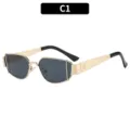 Gafas de sol cuadradas de metal, estilo retro hip-hop moda proteccion solar para streetwear. - C1-Montura Dorada Lentes Grises
